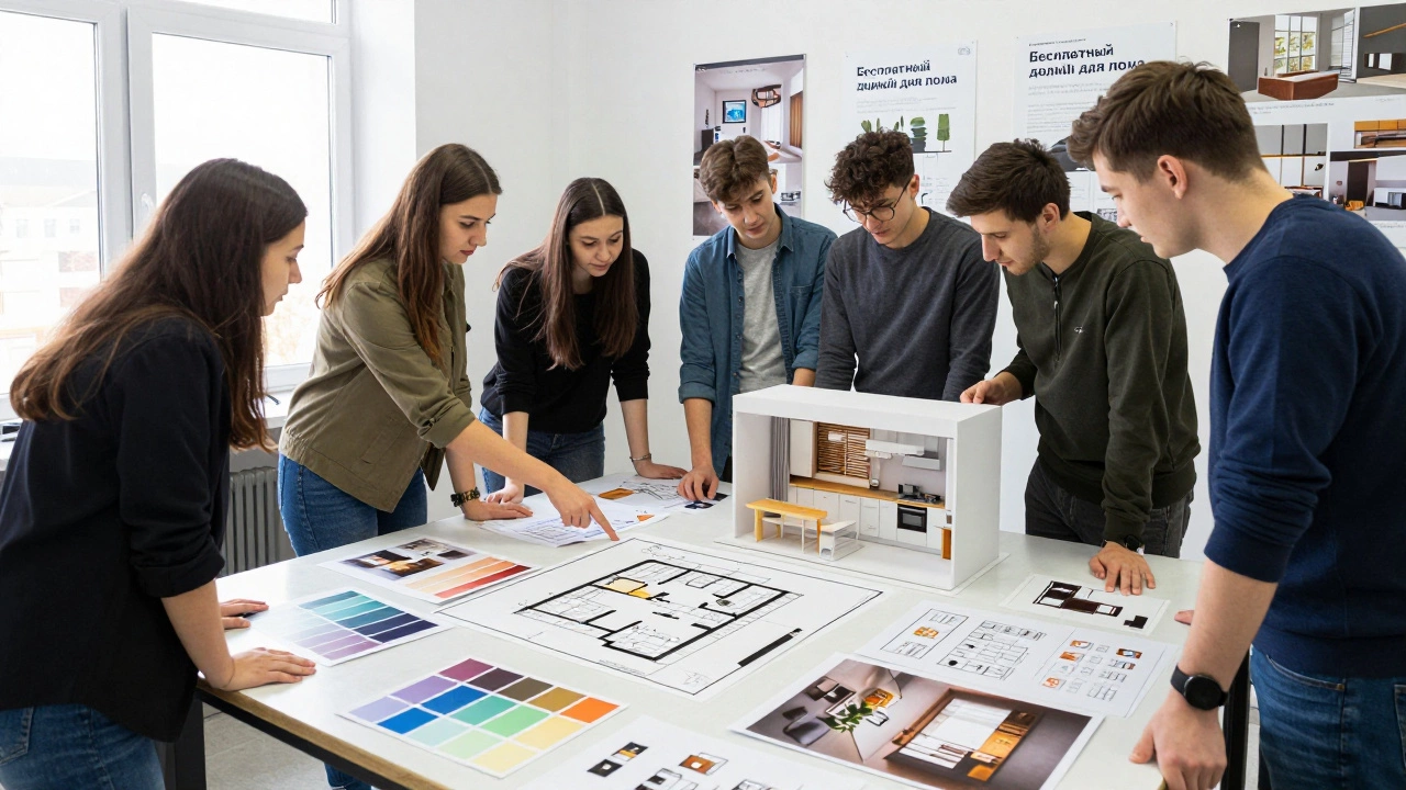 Студенты архитектурного факультета работают над проектами бесплатного дизайна интерьера в университетской студии