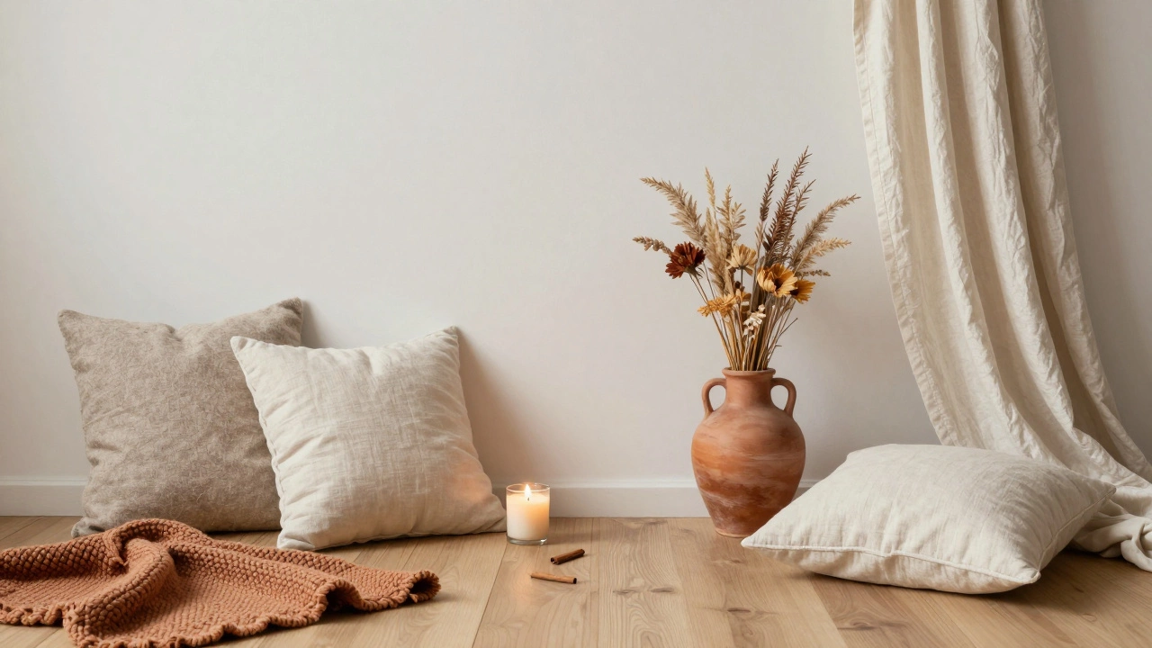 Сезонная смена декора: зимние и летние элементы на деревянной поверхности, символизирующие гибкость и заботу о доме.