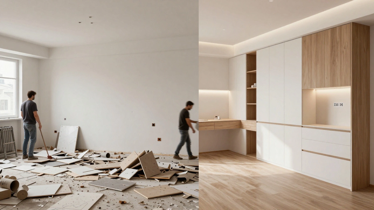 Сравнение хаотичного ремонта и идеально выполненного интерьера, полученного благодаря детальному дизайн-проекту.