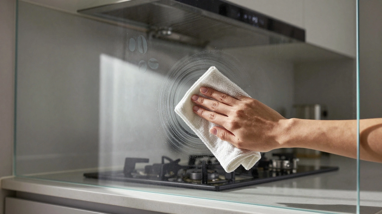 Стеклянные фасады с нанокерамическим покрытием и узором кофейных зерен, протираемые салфеткой.