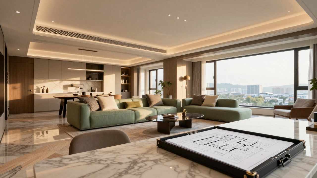 Готовая современная гостиная после завершения ремонта