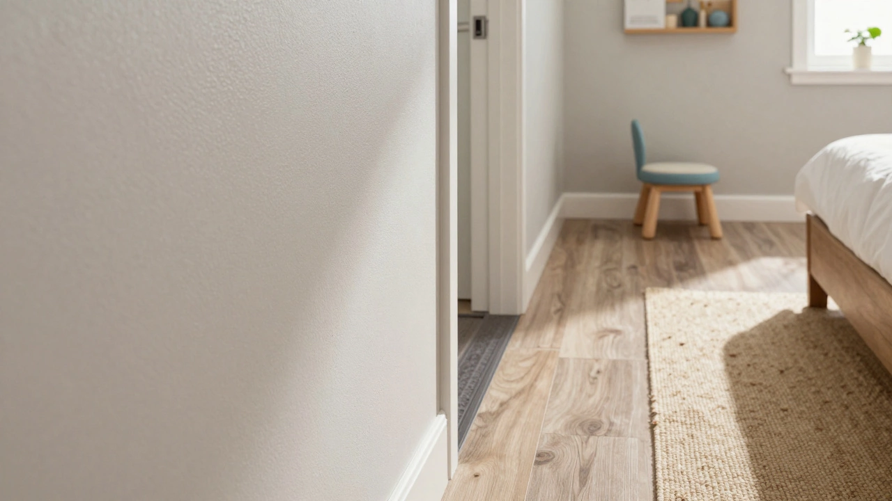 Практичные материалы интерьера: влагостойкая отделка, нескользящий пол и звукопоглощающий текстиль — в естественном свете.