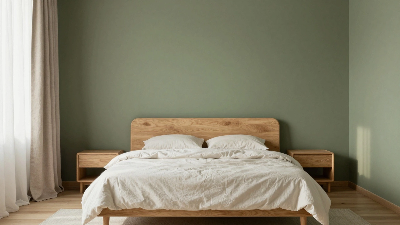 Интерьер спальни в пастельных тонах с округлой мебелью из светлого дерева